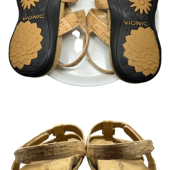 Vionic Orthaheel Amber Strappy Sandal Gold Cork Size 8 - Picture 3 of 3